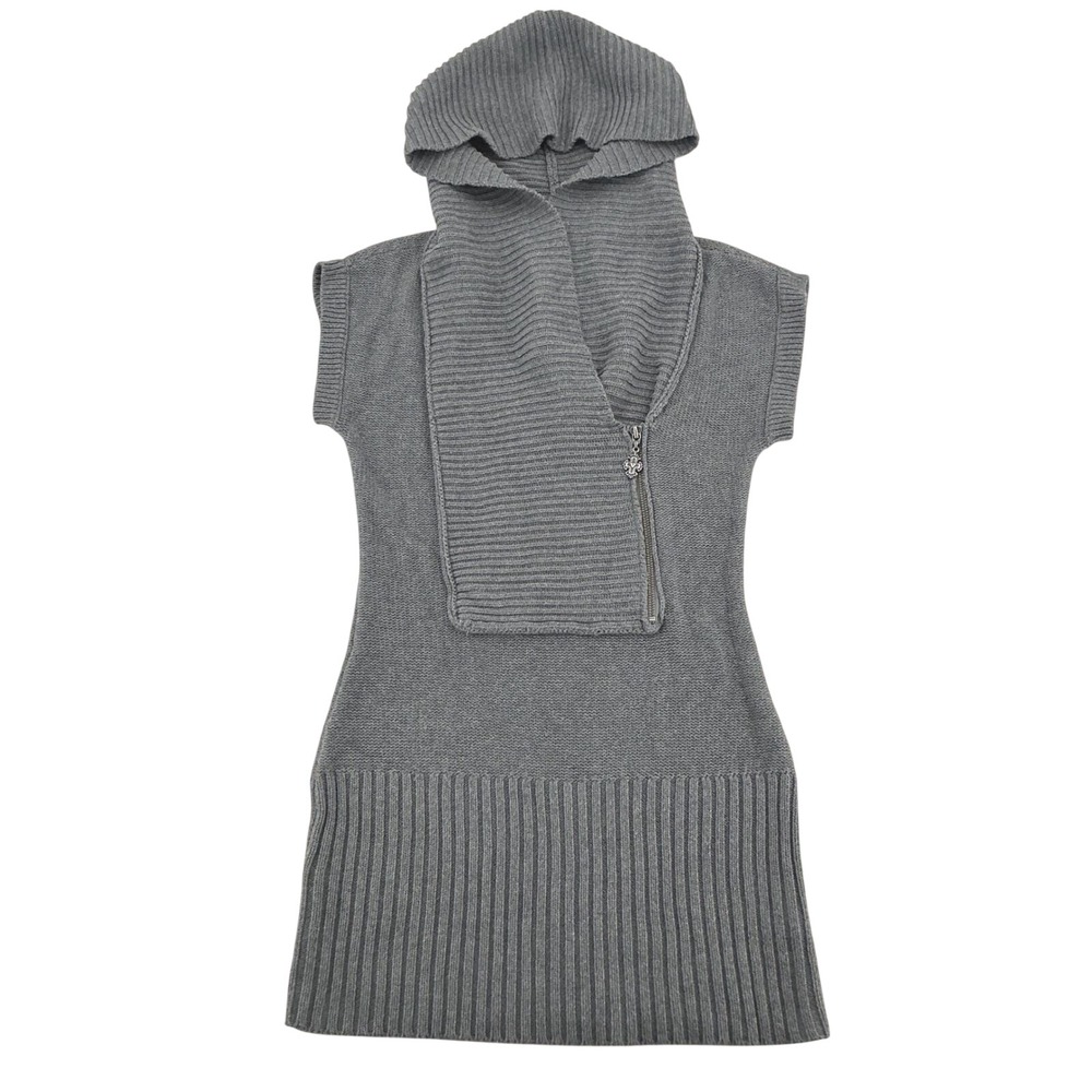 Guess Jeans Tunic Sweater Womens S Gray Hooded Asymmetrical Zip Y2K Grunge Goth